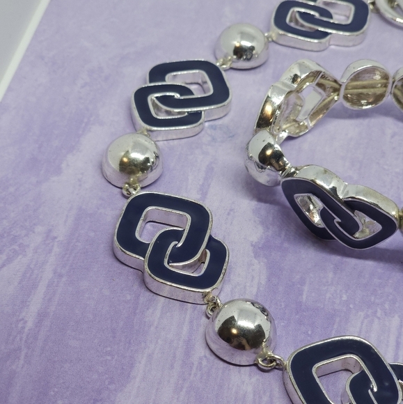 Liz Claiborne Silver Tone Blue Enamel Necklace & Bracelet Set - Picture 2 of 7